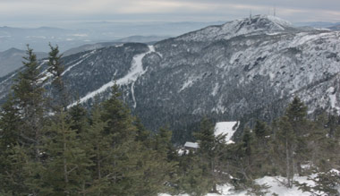 view of Stowe ski resort from mount mansfield vermont